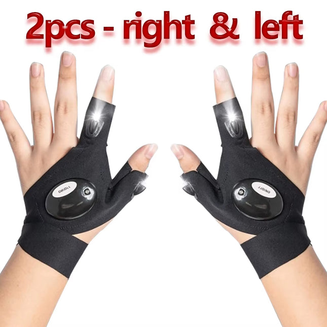 LED Lighting Gloves for Running Cycling Camping Waterproof Flashlight Fingerless Gloves Outdoor Hiking Rescue with Luminous Lamp